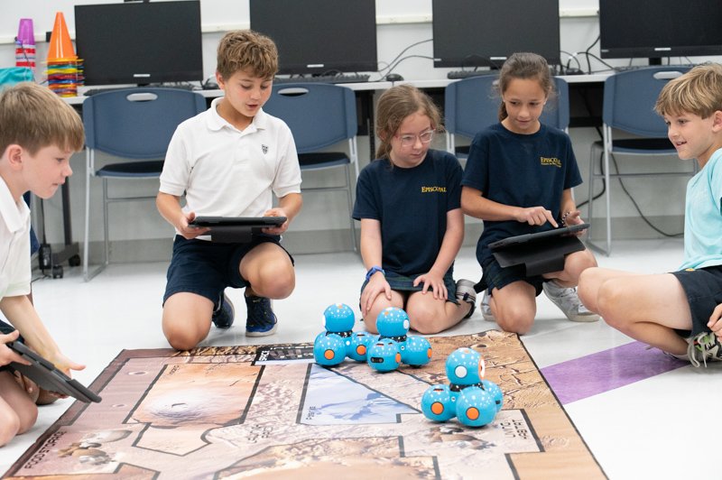 Students with robots